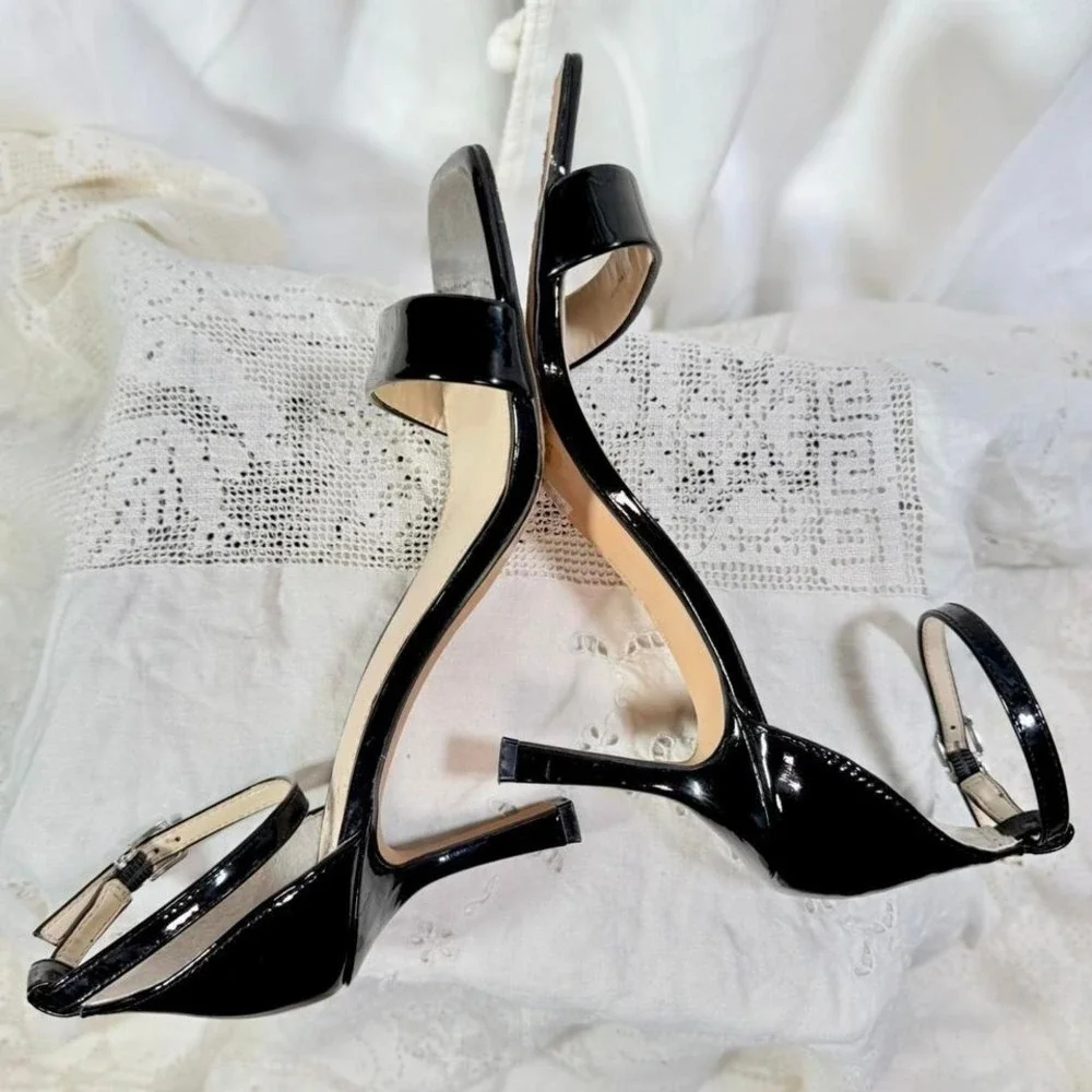 Vince Camuto Black Patent Ankle Strap Heels – Women's 8M / 38.5 - Picture 4 of 7